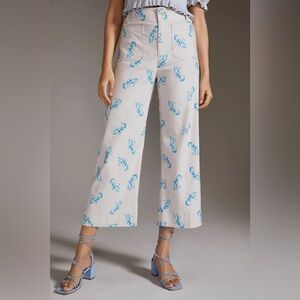 Anthropologie Maeve Colette Blue Lobster Wide Leg Pants 29